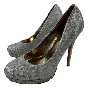 Bella Marie Tamika Mesh Silver Stiletto Platform Heels Closed Toe Pumps Size 7